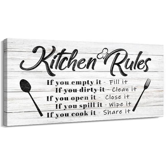 Kitchen Rules Wall Decor Funny Inspirational Quote Canvas Print Art Modern Rustic Farmhouse Kitchen Decorative