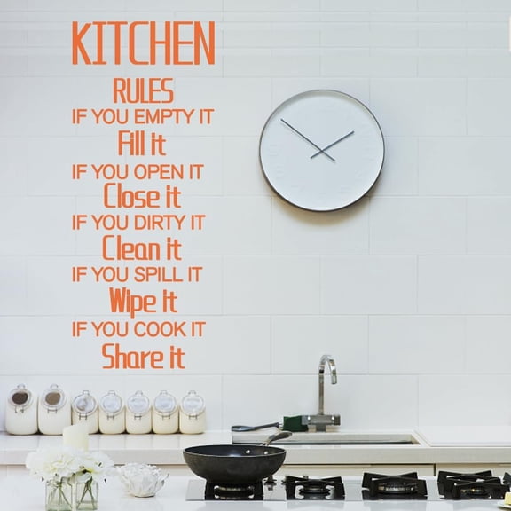 Kitchen Rules Wall Stickers Phrases Kitchen Vinyl Wall Decals Kitchen Word Art Wall DIY Decoration Letter Print Family Quote for Kitchen Restaurant Bar Home Decor Kitchen Decor