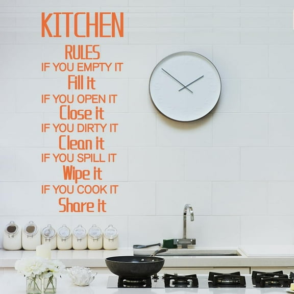 Kitchen Rules Wall Stickers Phrases Kitchen Vinyl Wall Decals Kitchen Word Art Wall DIY Decoration Letter Print Family Quote