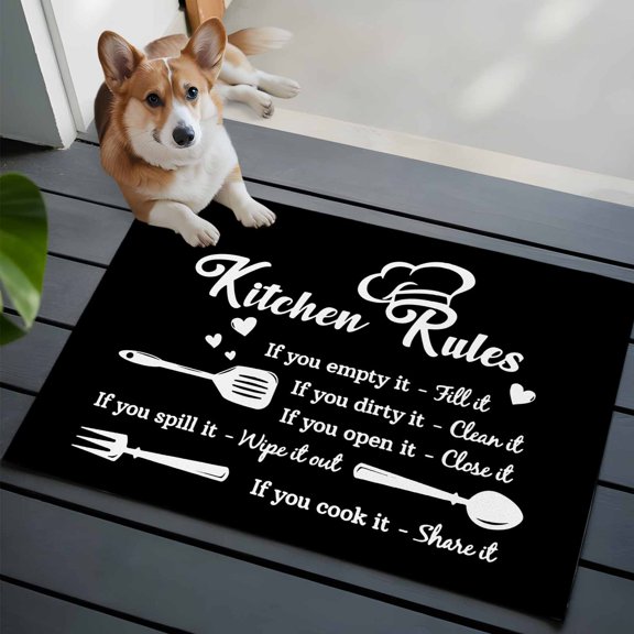 Kitchen Rules Washable Area Rug 2x3 Tableware Fork Tableware Black White Low-Profile Area Rugs with Non Slip Backing Indoor Floor Carpet for Entrance Living Room Bedroom Home Office