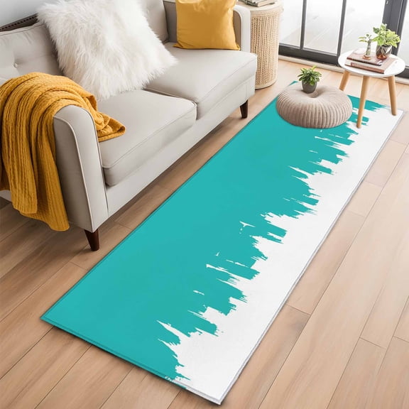 Kitchen Runner 2 x 6 Ft, Abstract Teal Non-Slip Residential Carpet, Modern Minimalist Graffiti Artwork Indoor Crawling Mats Runner Rugs for Living Room/Dining Room/Bedroom
