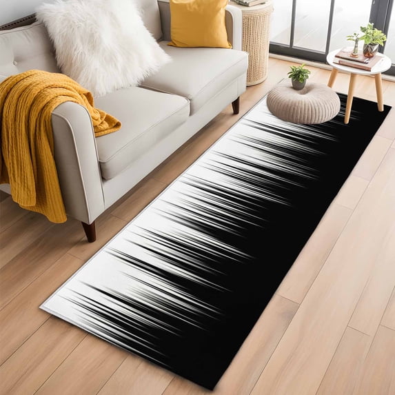 Kitchen Runner 2 x 6 Ft, Black White Non-Slip Residential Carpet, Modern Geometric Abstract Gradient Striped Indoor Crawling Mats Runner Rugs for Living Room/Dining Room/Bedroom