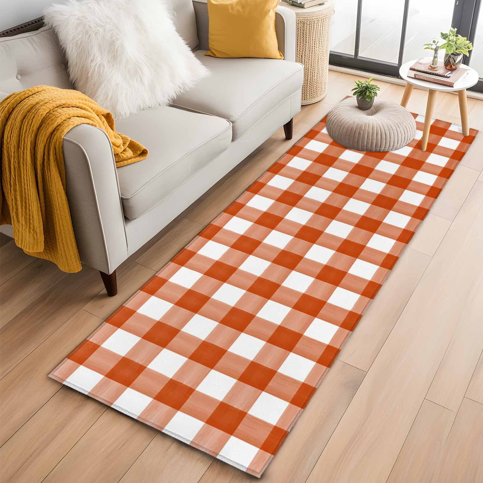 Kitchen Runner 2 x 6 Ft, Caramel Plaid Non-Slip Residential Carpet ...