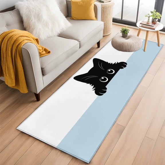 Kitchen Runner 2 x 6 Ft, Cute Black Cats Non-Slip Residential Carpet, Cartoons Funny Cats Watercolor Indoor Crawling Mats Runner Rugs for Living Room/Dining Room/Bedroom