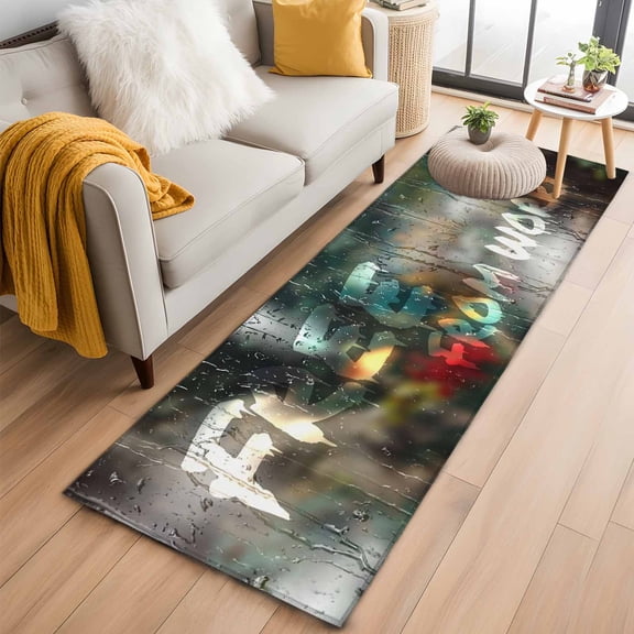 Kitchen Runner 2 x 6 Ft, Funny Non-Slip Residential Carpet, Modern Abstract Glass Chic Rains Indoor Crawling Mats Runner Rugs for Living Room/Dining Room/Bedroom