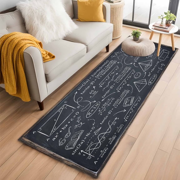 Kitchen Runner 2 x 6 Ft, Mathematics Equations Non-Slip Residential Carpet, Blackboard Math Numerical Geometric Indoor Crawling Mats Runner Rugs for Living Room/Dining Room/Bedroom
