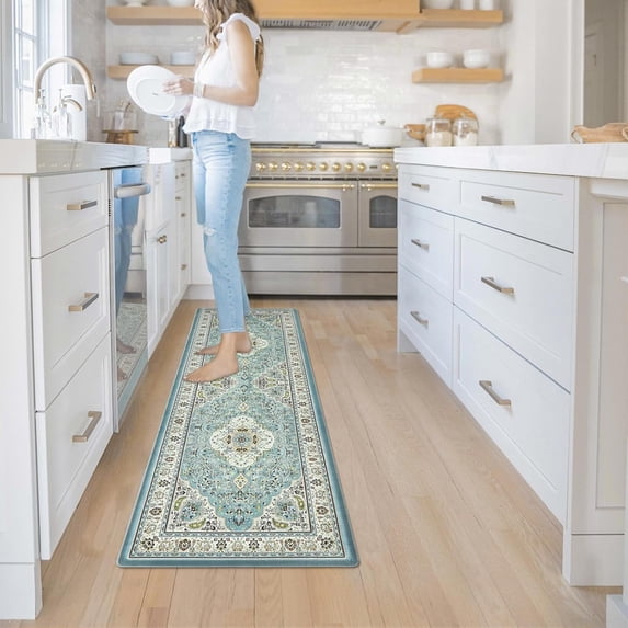 Kitchen Runner Mats Cushioned Anti Fatigue, Comfort Non-Slip Kitchen Padded Mats for Standing, 17\u201dx59\u201d Light Blue Washable Kitchen Sink Floor Mats for Office, Laundry