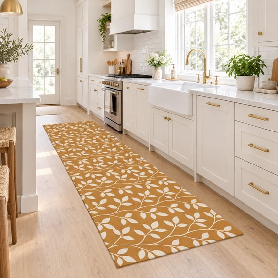 Dc Runner Kitchen Runner Rug 2 x 6 Washable, Orange Yellow Farmhouse Leaves Area ...