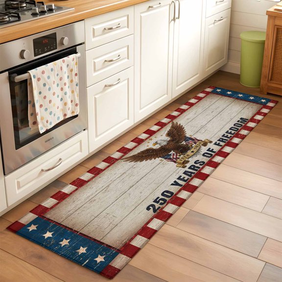 Kitchen Runner Rug 250 Years of Freedom Runner Rugs for Bedroom Hallway Entryway Stair, Bald Eagle Patriotic Stars Area Rug Non-slip Washable Floor Carpet 2x6ft