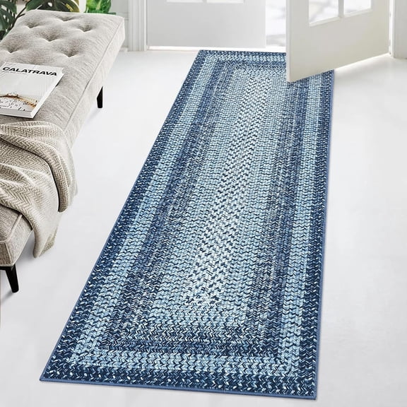 Kitchen Runner Rug 2x10 Runner Rug Non Slip Washable Runners for Hallways, Vintage Rugs with Rubber Backing, Soft Low-Pile Indoor Carpet for Entryway, Laundry, Bedroom (Blue)
