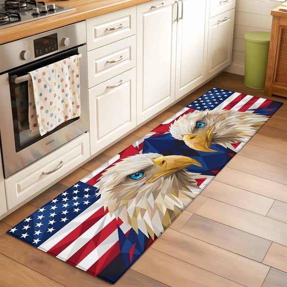 Kitchen Runner Rug 4th of July Patriotic Eagle Runner Rugs for Bedroom Hallway Entryway Stair, 250th Anniversary American Flag Area Rug Non-slip Washable Floor Carpet 2x6ft