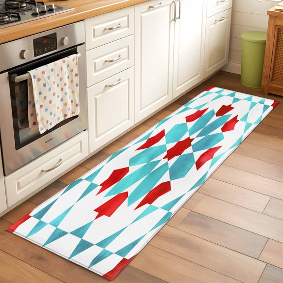 Kitchen Runner Rug Abstract Blue Bohemian Ethnic Runner Rugs for Bedroom Hallway Entryway Stair, Vintage Native Tribal Area Rug Non-slip Washable Floor Carpet 2x6ft