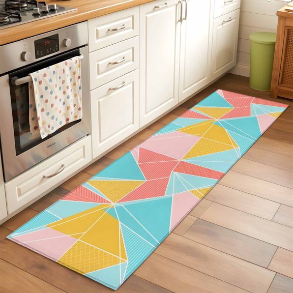 Kitchen Runner Rug Abstract Geometric Triangle Runner Rugs for Bedroom Hallway Entryway Stair, Modern Aesthetic Art Area Rug Non-slip Washable Floor Carpet 2x6ft