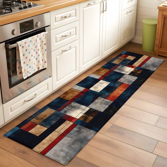 Kitchen Runner Rug Abstract Geometric Vintage Runner Rugs for Bedroom Hallway Entryway Stair, Abstract Texture Seamless Area Rug Non-slip Washable Floor Carpet 2x6ft