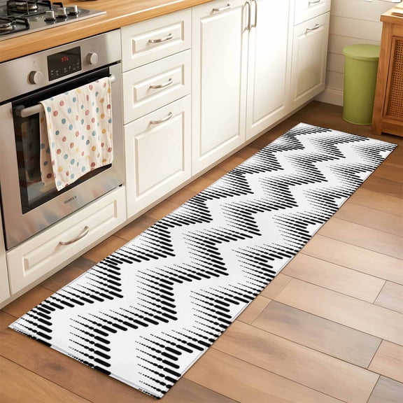 Kitchen Runner Rug Abstract Halftone Zigzag Runner Rugs for Bedroom Hallway Entryway Stair, Minimalist Geometric Art Washable Area Rug Non-slip Floor Carpet 2x6ft