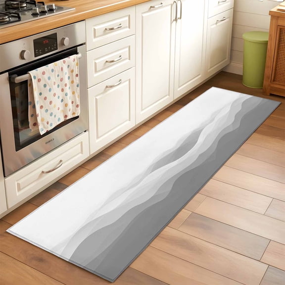 Kitchen Runner Rug Abstract Minimalist Gray Ombre Runner Rugs for Bedroom Hallway Entryway Stair, Modern Geometric Wave Stripe Washable Area Rug Non-slip Floor Carpet 2x6ft