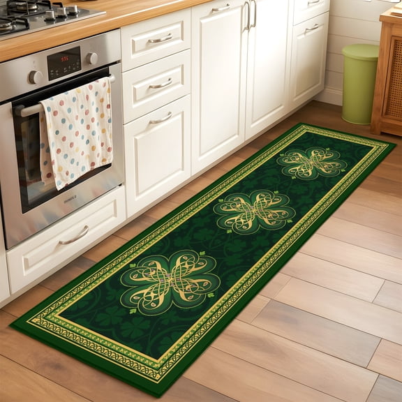 Kitchen Runner Rug Abstract Shamrock Celtic Knot Runner Rugs for Bedroom Hallway Entryway Stair, St. Patrick's Day Green Theme Washable Area Rug Non-slip Floor Carpet 2x6ft