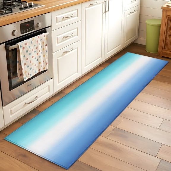 Kitchen Runner Rug Abstract Teal Blue Graident Runner Rugs for Bedroom Hallway Entryway Stair, Modern Minimalist Art Washable Area Rug Non-slip Floor Carpet 2x6ft