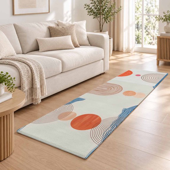 Kitchen Runner Rug Abstract Terracotta Sun Curve Art Area Rug 2x6ft, Soft Non-slip Cushion Rugs, Boho Minimalist Art Runner Rugs for Bedroom Hallway Entryway Stair Washable Rugs Floor Carpet