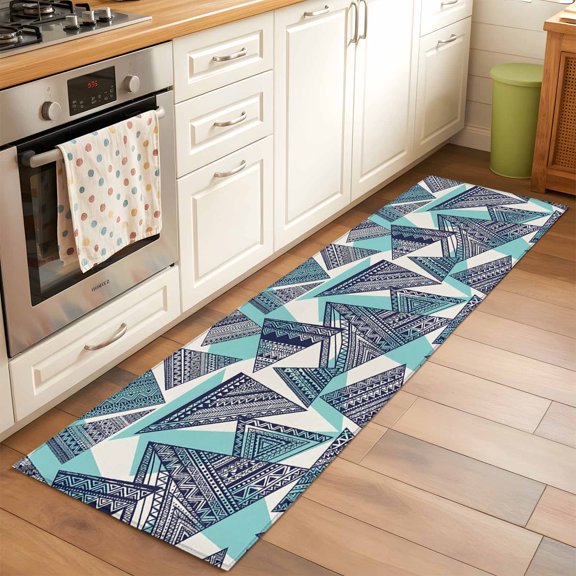 Kitchen Runner Rug Abstract Tribal Triangle Pattern Runner Rugs for Bedroom Hallway Entryway Stair, Rustic Geometric Art Area Rug Non-slip Washable Floor Carpet 2x6ft
