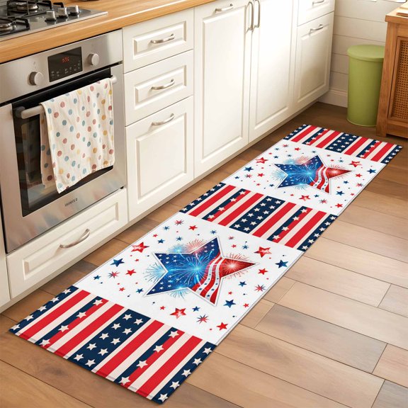 Kitchen Runner Rug Anniversary USA Flag Runner Rugs for Bedroom Hallway Entryway Stair, Independence Day Patriotic Area Rug Non-slip Washable Floor Carpet 2x6ft