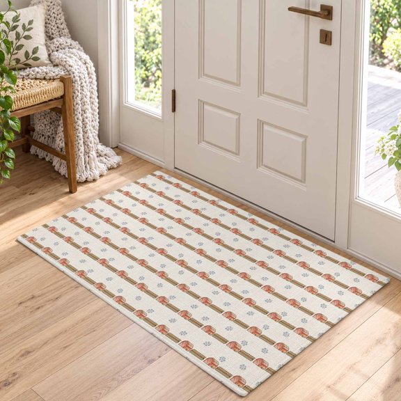 Kitchen Runner Rug Autumn Farmhouse Barn Fence Area Rug for Bedroom Living Room Rug 2x3ft, Soft Sponge Cushioned Non-Slip Washable Rugs, Rustic Fall Retro Linen Rectangle Rugs for Dining Room Office