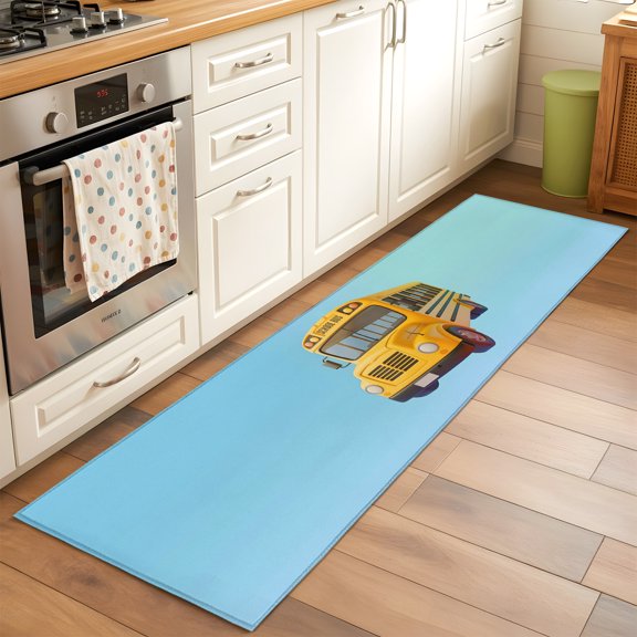 Kitchen Runner Rug Back-to-school Season Runner Rugs for Bedroom Hallway Entryway Stair, Yellow School Bus Washable Area Rug Non-slip Floor Carpet 2x6ft
