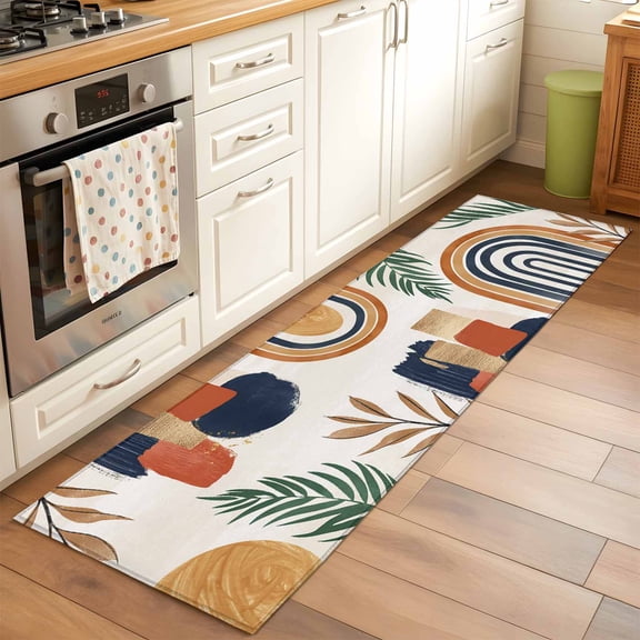 Kitchen Runner Rug Boho Arch Sun Tropical Leaves Runner Rugs for Bedroom Hallway Entryway Stair, Terracotta Aesthetic Nordic Style Washable Area Rug Non-slip Floor Carpet 2x6ft