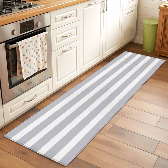 Kitchen Runner Rug Classic Light Grey and White Stripes Runner Rugs for Bedroom Hallway Entryway Stair, Modern Lines Area Rug Non-slip Washable Floor Carpet 2x6ft