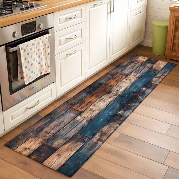 Kitchen Runner Rug Country Vintage Wood Board Runner Rugs for Bedroom Hallway Entryway Stair, Rustic Mottled Shabby Wooden Washable Area Rug Non-slip Floor Carpet 2x6ft