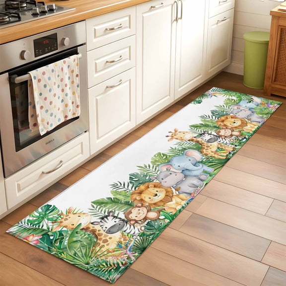 Kitchen Runner Rug Cute Giraffes Zebras Hippocampus Runner Rugs for Bedroom Hallway Entryway Stair, Summer Green Leaves Area Rug Non-slip Washable Floor Carpet 2x6ft