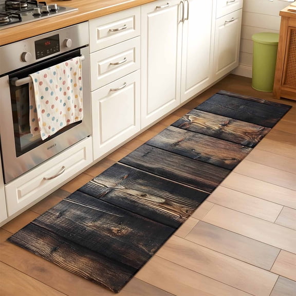 Kitchen Runner Rug Farmhouse Brown Wood Board Runner Rugs for Bedroom Hallway Entryway Stair, Retro Wooden Washable Area Rug Non-slip Floor Carpet 2x6ft