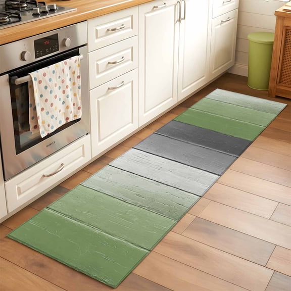 Kitchen Runner Rug Farmhouse Sage Green Wood Board Runner Rugs for Bedroom Hallway Entryway Stair, Farm Gray Gradient Plank Washable Area Rug Non-slip Floor Carpet 2x6ft