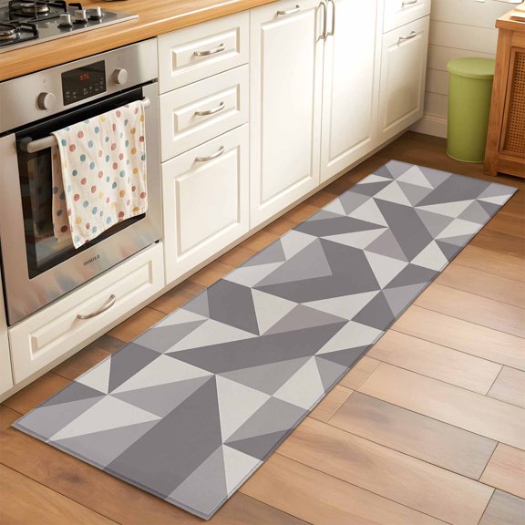 Kitchen Runner Rug Geometric Grey Art Triangle Runner Rugs for Bedroom Hallway Entryway Stair, Abstract Geometric Pattern Area Rug Non-slip Washable Floor Carpet 2x6ft