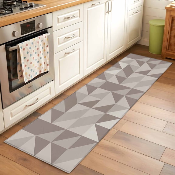 Kitchen Runner Rug Geometric Khaki Triangle Art Runner Rugs for Bedroom Hallway Entryway Stair, Modern Simplistic Area Rug Non-slip Washable Floor Carpet 2x6ft