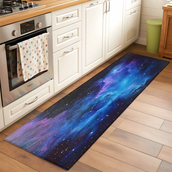Kitchen Runner Rug Gradient Purple Night Sky Runner Rugs for Bedroom Hallway Entryway Stair, Mysterious Starry Sky Washable Area Rug Non-slip Floor Carpet 2x6ft