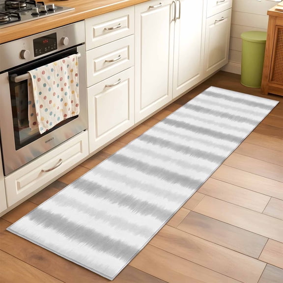 Kitchen Runner Rug Gray White Distressed Stripes Runner Rugs for Bedroom Hallway Entryway Stair, Abstract Rustic Lines Washable Area Rug Non-slip Floor Carpet 2x6ft