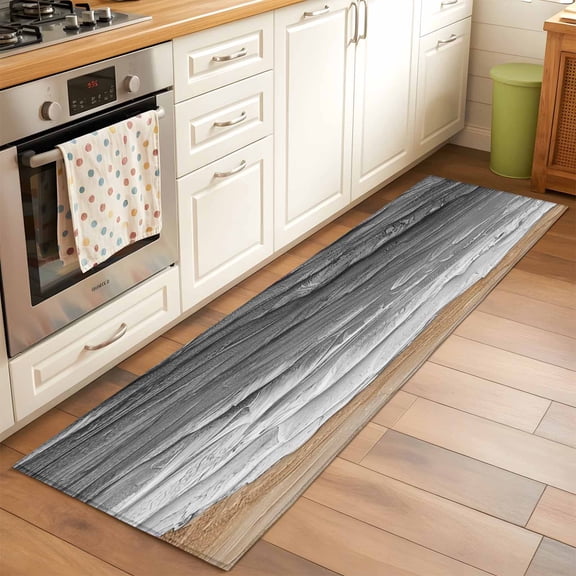 Kitchen Runner Rug Grey Gradient Coastal Ocean Waves Runner Rugs for Bedroom Hallway Entryway Stair, Abstract Oil Painting Style Area Rug Non-slip Washable Floor Carpet 2x6ft