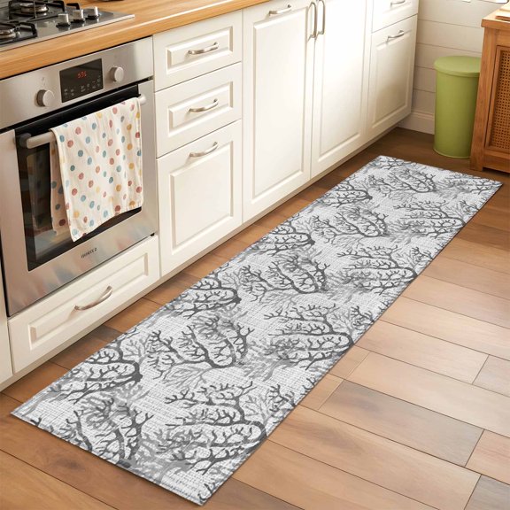 Kitchen Runner Rug Grey Ombre Coral Abstract Runner Rugs for Bedroom Hallway Entryway Stair, Summer Ocean Corals Area Rug Non-slip Washable Floor Carpet 2x6ft