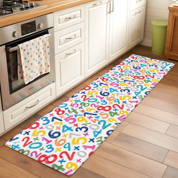 Kitchen Runner Rug Handwritten Digits Runner Rugs for Bedroom Hallway Entryway Stair, Colorful Numbers Math Symbols Area Rug Non-slip Washable Floor Carpet 2x6ft