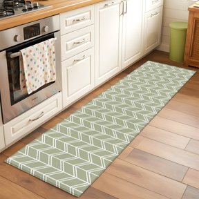 Kitchen Runner Rug Herringbone Texture on Sage Green Runner Rugs for Bedroom Hallway Entryway Stair, Minimalist Geometric Art Area Rug Non-slip Washable Floor Carpet 2x6ft