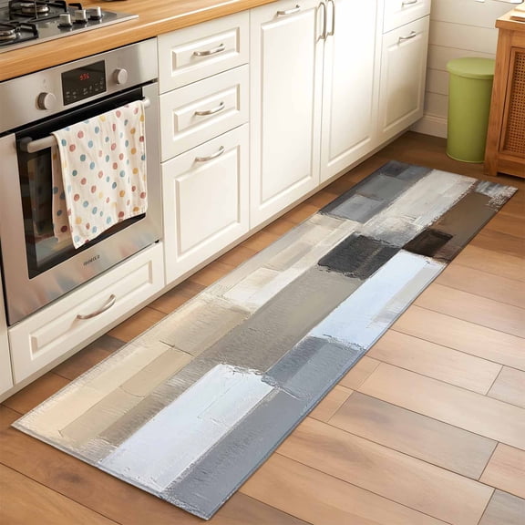 Kitchen Runner Rug Impressionist Style Brown Color Block Runner Rugs for Bedroom Hallway Entryway Stair, Oil Style Pattern Washable Area Rug Non-slip Floor Carpet 2x6ft