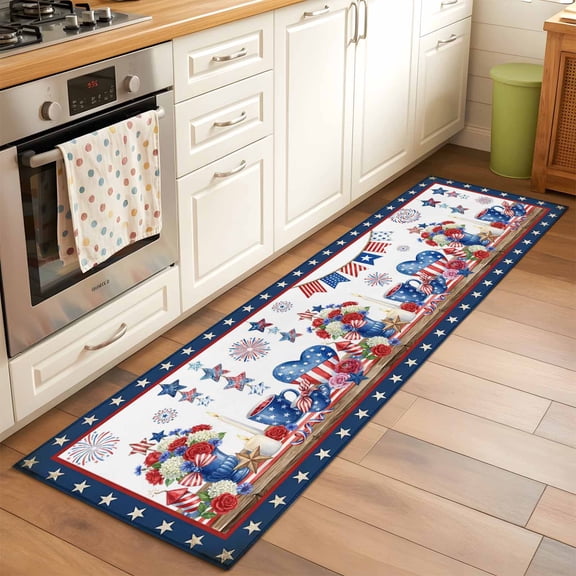 Kitchen Runner Rug Independence Day 250th Anniversary Runner Rugs for Bedroom Hallway Entryway Stair, Stars and Stripes Area Rug Non-slip Washable Floor Carpet 2x6ft