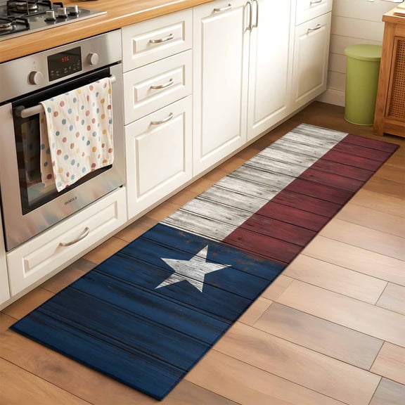 Kitchen Runner Rug Independence Day USA State Flag Star Runner Rugs for Bedroom Hallway Entryway Stair, Retro Farm Wood Grain Area Rug Non-slip Washable Floor Carpet 2x6ft