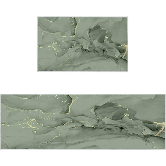 Kitchen Runner Rug, Marble Sage Green Abstract Non Slip Runner Carpet Door Mats Floor Mat for Laundry Bedside Bathroom Bedroom Set of 2