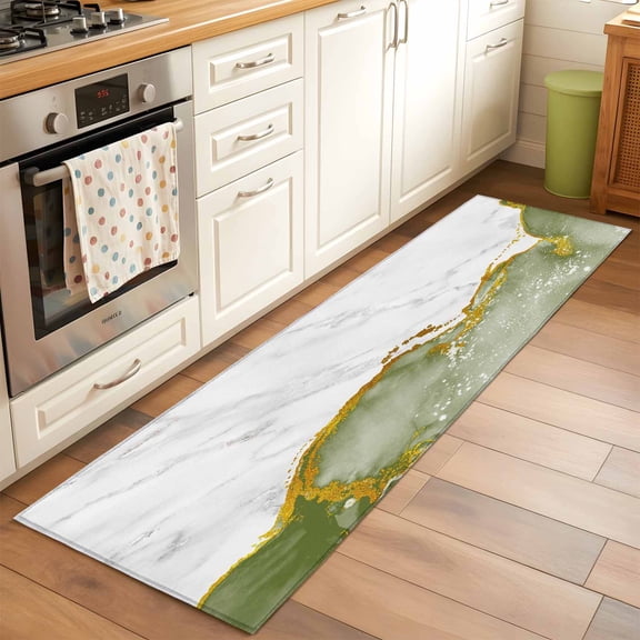 Kitchen Runner Rug Marble Texture Abstract Waves Runner Rugs for Bedroom Hallway Entryway Stair, Ombre Sage Green Pattern Area Rug Non-slip Washable Floor Carpet 2x6ft