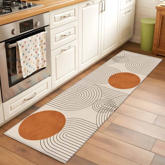 Kitchen Runner Rug Mid Century Boho Sun Farmhouse Runner Rugs for Bedroom Hallway Entryway Stair, Abstract Arch Minimalism Area Rug Non-slip Washable Floor Carpet 2x6ft