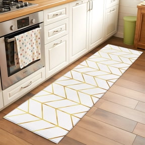 Kitchen Runner Rug Minimalist Yellow Herringbone Arrow Runner Rugs for Bedroom Hallway Entryway Stair, Abstract Geometric Line Washable Area Rug Non-slip Floor Carpet 2x6ft