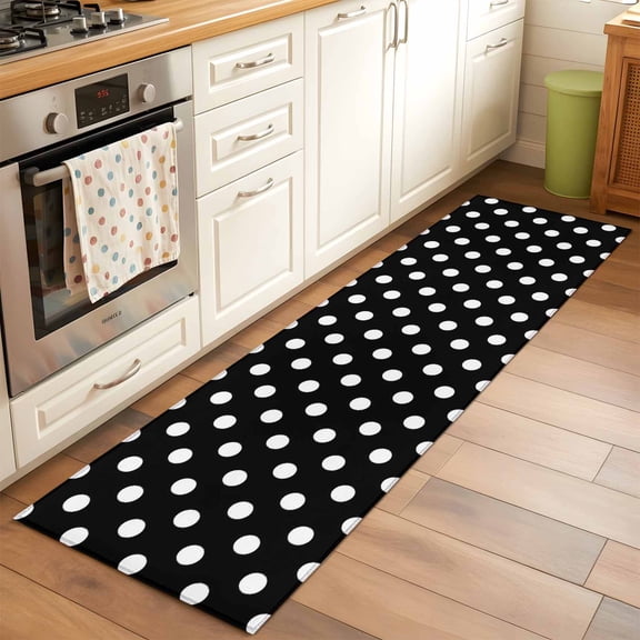 Kitchen Runner Rug Modern Black White Polka Dot Runner Rugs for Bedroom Hallway Entryway Stair, Abstract Minimalist Theme Area Rug Non-slip Washable Floor Carpet 2x6ft