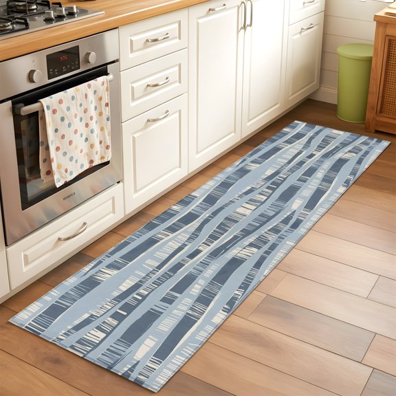 Kitchen Runner Rug Navy Blue Ocean Waves Coastal Horizon Runner Rugs for Bedroom Hallway Entryway Stair, Abstract Art Area Rug Non-slip Washable Floor Carpet 2x6ft